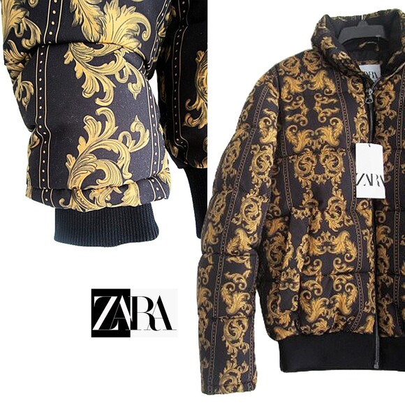 ZARA NEW Skater Scroll Motif Quilted Bomber Jacket S - Picture 3 of 12